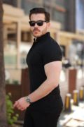 Erkek Hakim Yaka Dokuma Pamuklu Kumaş Kısa Kollu T-shirt resmi